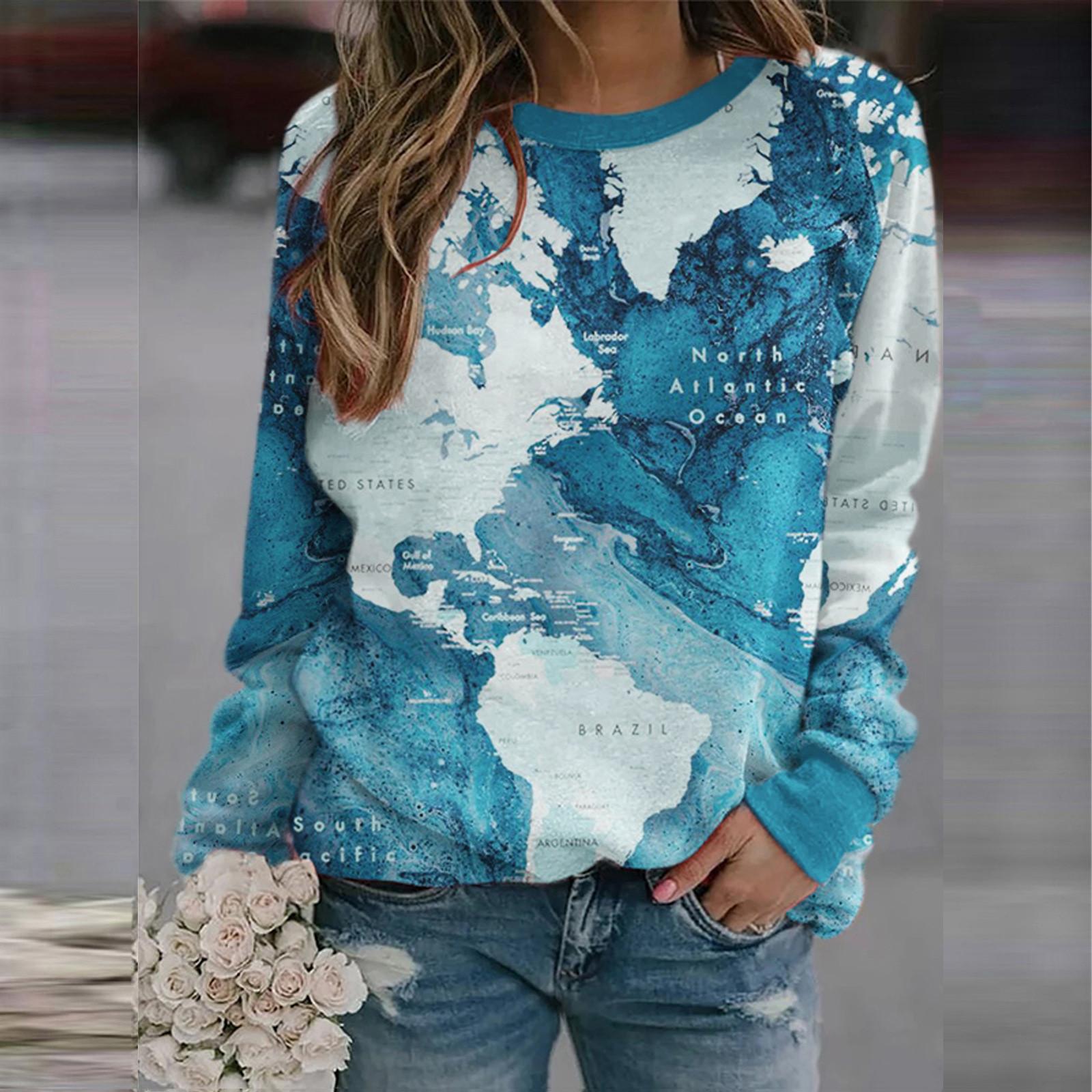 

Women Hoodies Autumn Womens Shirts Vintage Pattern Round Neck Long Sleeve Sweatshirt Print Flower Casual Sudaderas Para Mujer XL