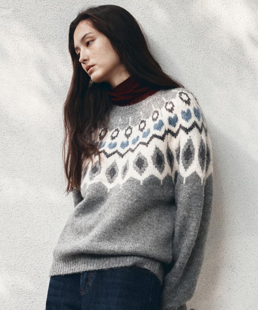 Banwonateullie Kn4277 Raglan Jacquard Knit_Gray