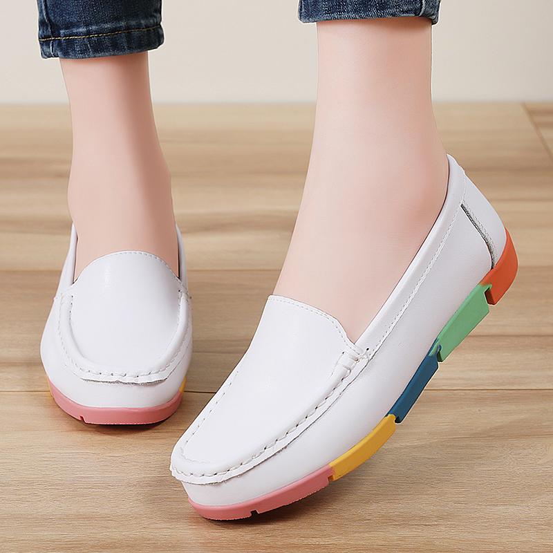 Women’s Moccasins Summer Loafers White Leather Driving Flats Casual Slip on Soft Nurse Shoes Black Walking Shoes