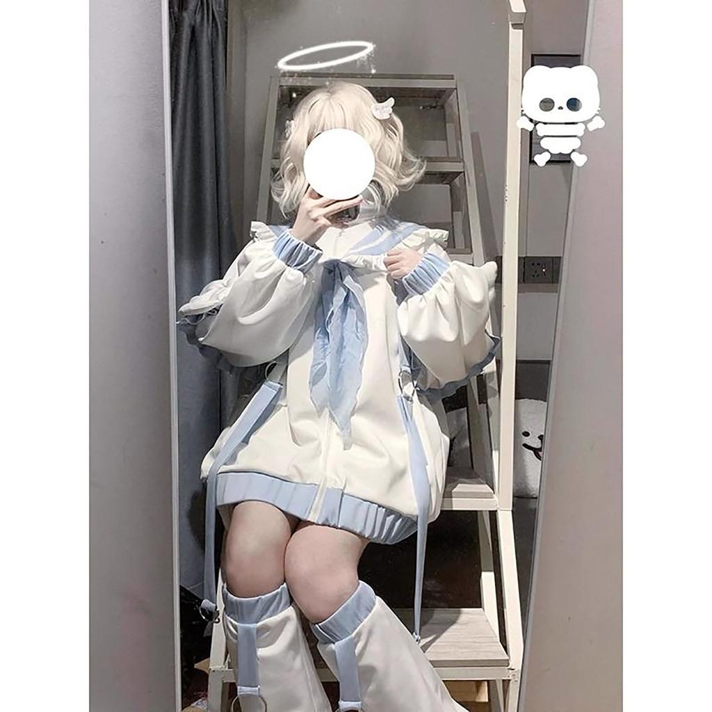 Light Blue Landmine Hoodie and Leg Long or Short Detachable Subculture Sailor Loose Light Size M [XHSUKADO] 2-Piece Set, Angel-Kaiwai (Tereshi-Kai)