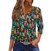 Women's T Shirt Christmas Print Button 3/4 Sleeve Daily Weekend Fashion Basic V- Neck Regular Top
