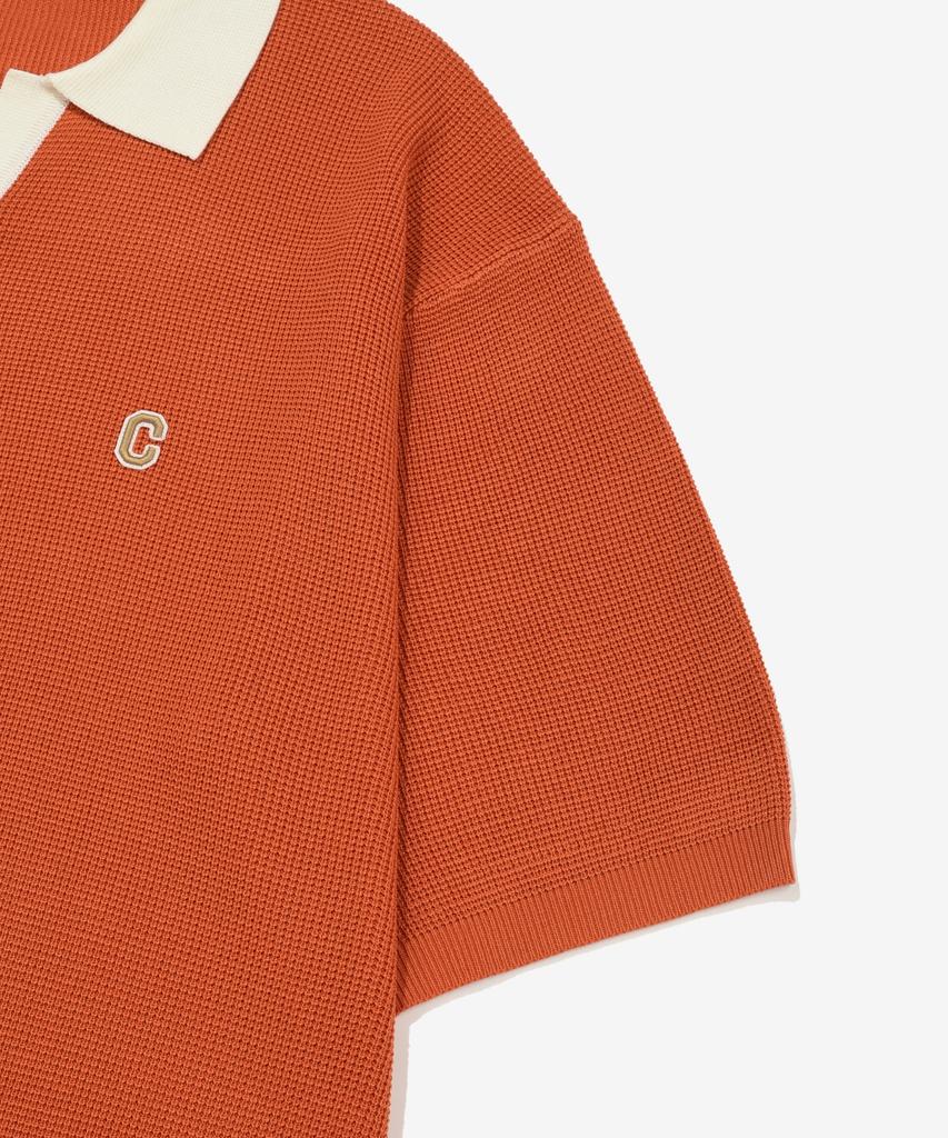 COVERNAT Open Collar Half Knit Orange