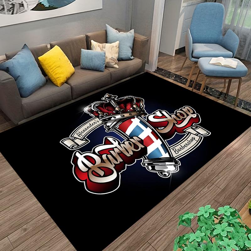 Barber Shop Retro Signage Area Rug Large Carpet Rug for Living Room Bedroom Kitchen Bathroom Bedside Play Anti-slip  Cameras