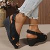 Fashion Rome Style Cross Strap Balck Wedge Sandals Women New Back Strap High Heel Sandal Woman Summer 2025 Peep Toe Pu Leather Mujer