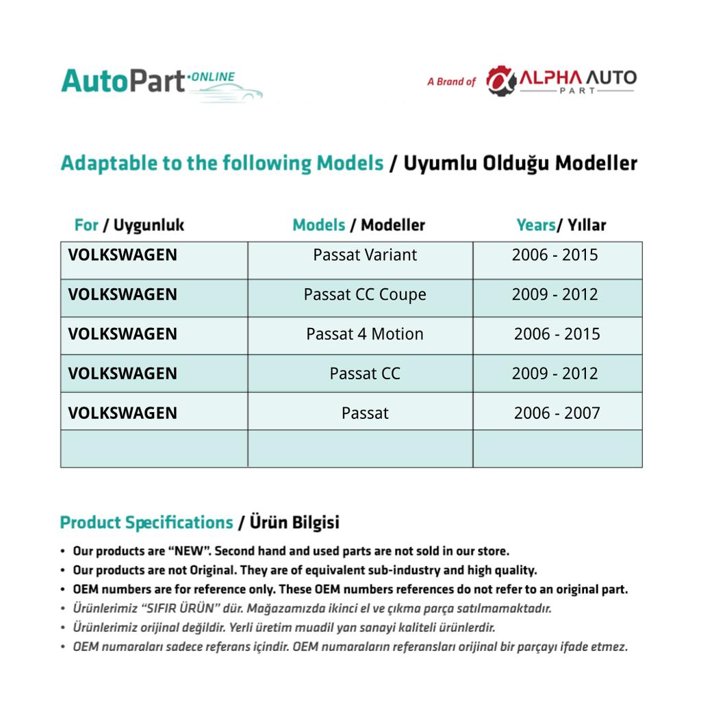 Rear Door External Opening Cable for Volkswagen Passat B6, B7, CC