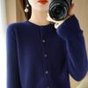 Damen Cardigan mit langen Ärmeln Rundhalsausschnitt Eleganter Strick Cardigan Pullover Einfarbige Einreiher Frühling Herbst Oberbekleidung
