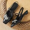 Fashion Luxury Rhinestone Flower Design Low Heel Pumps Women Fashion Back Strap Buckle Designer Shoes Comfortable Shallow Dress Shoes