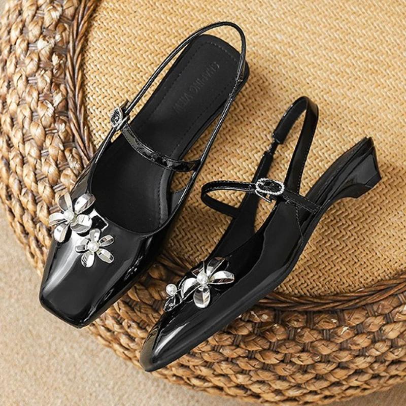 

Роскошные туфли-лодочки на низком каблуке с цветочным дизайном из страз, женская модная обувь с ремешком на пятке и пряжкой, дизайнерская обувь, удобные туфли для платья с неглубоким вырезом 40 чёрный