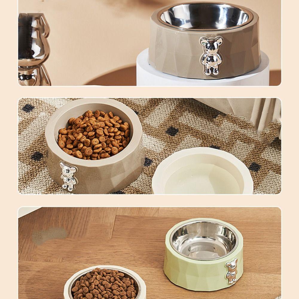 Detachable Pet Food Dispenser Stainless Steel Pet Feeding Basin Anti Knock Bear Pet Bowl  Dogs Cats