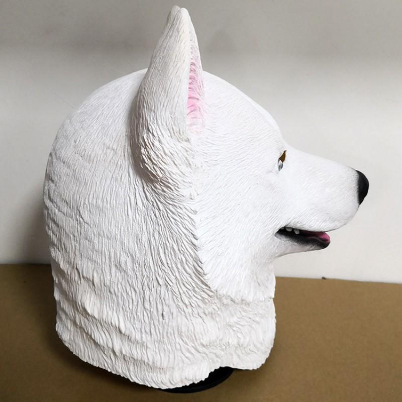 Latex Halloween Costume Mask White Husky Dog Head Cover Animal Cosplay Accessory Adults