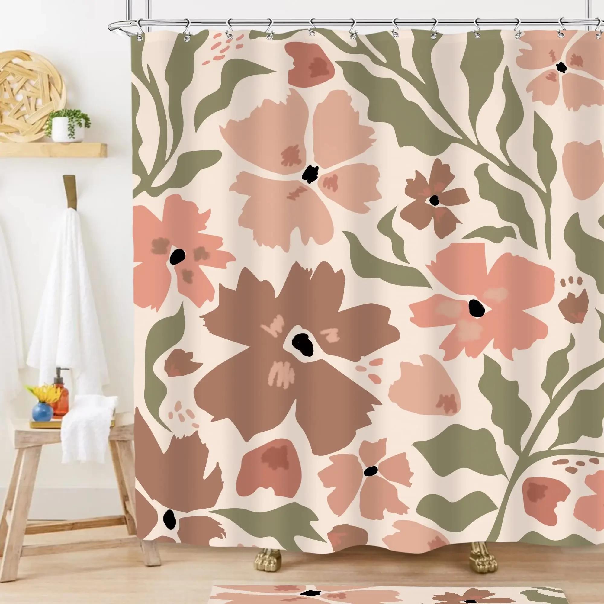 

Colorful Flower Shower Curtain, Matisse Flower Danish Pastel Flower Abstract Mid-Century Minimalist Bohemian Bathroom Decoration 90x180cm-35x70in