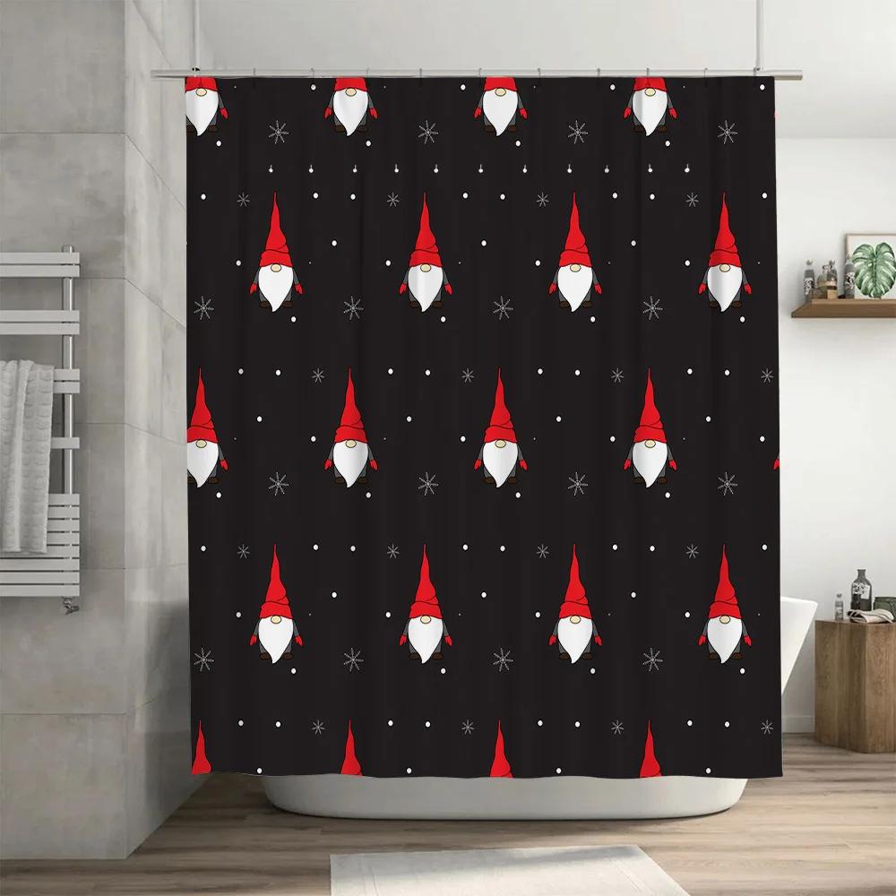 GAEChristmas-themed Shower Curtain Featuring Santa Claus's Red Hat with White Trim, Designed for Home Bathroom Decor In Black