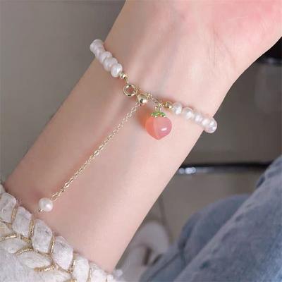 Korean Peach Pendant Bracelet For Ladies Elegant Baroque Pearl Chain Bracelet Jewelry Party Gift