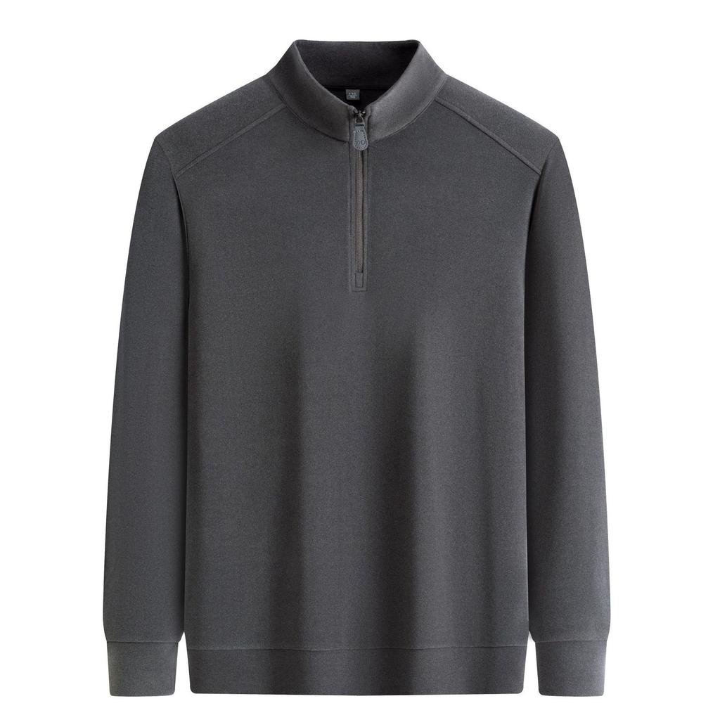 Men's Half-Zip Stand Collar Double-Sided Fleece Long Sleeve Top - Thick, Warm Base Layer for Autumn/Winter