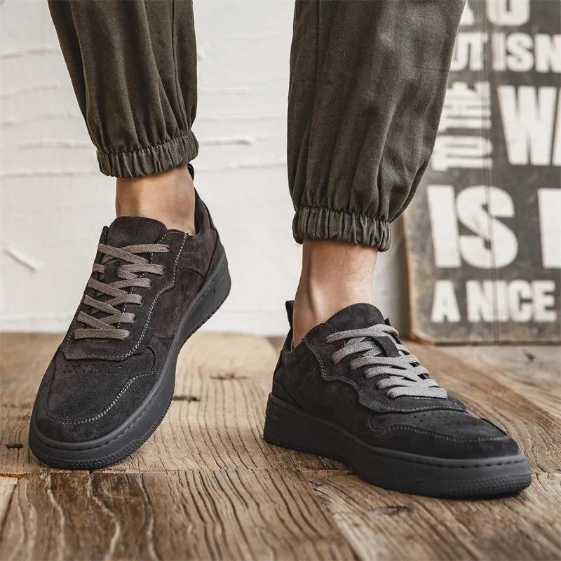 Velvet Men's Workwear Board Shoes  New Vintage Versatile Trendy Shoes with Thick Leather Soles and Elevated Casual Shoes Men