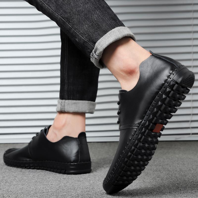 Fashion Italian Casual Men's Soft Genuine Leather Shoes Fashionable Minimalist Style Office Driving Outdoor Leisure Business Brown