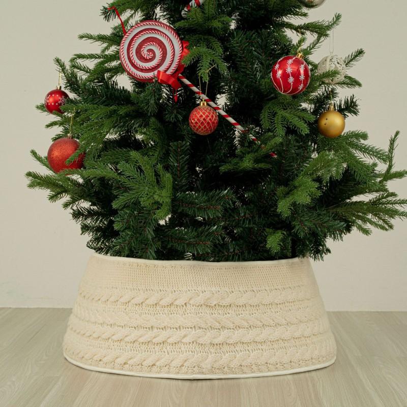 Christmas Tree Skirt Beige Knit Collar Home Party Decor