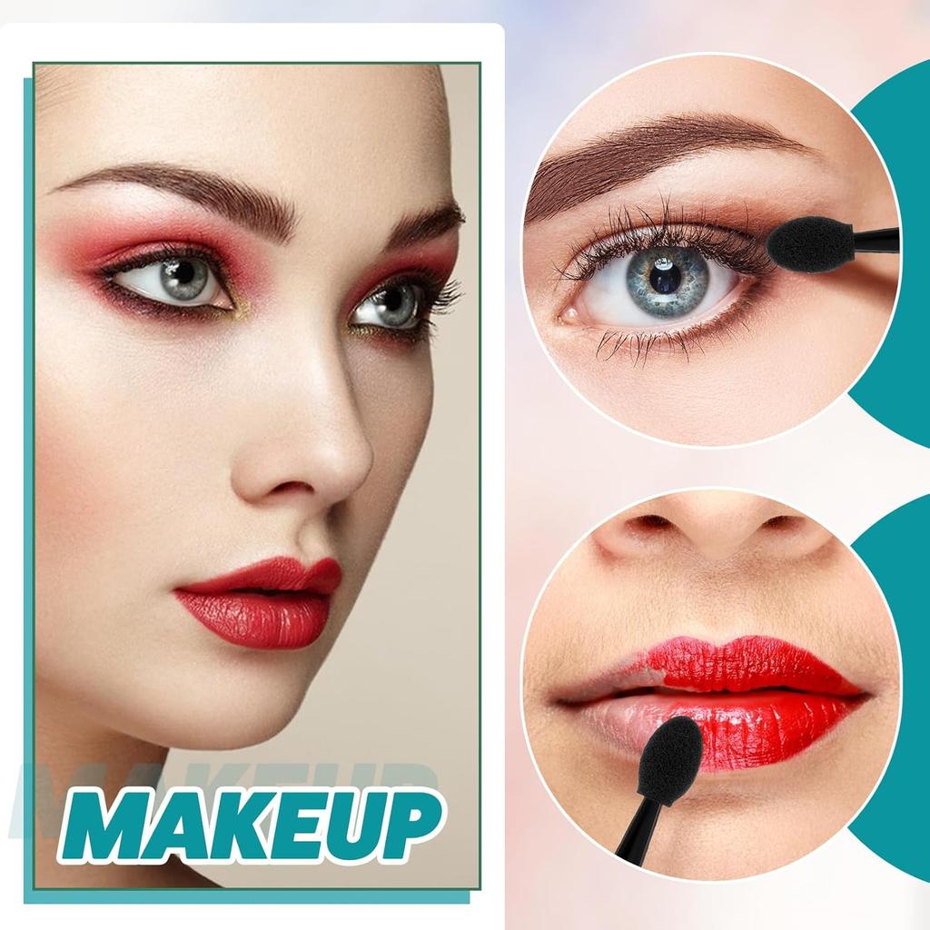 50 Pcs Eye Shadow Applicator Sticks, 1.9" Reusable Short Handle Dual Sided Sponge Cosmetic Brushes, Professional Disposable Single Head Soft Mini