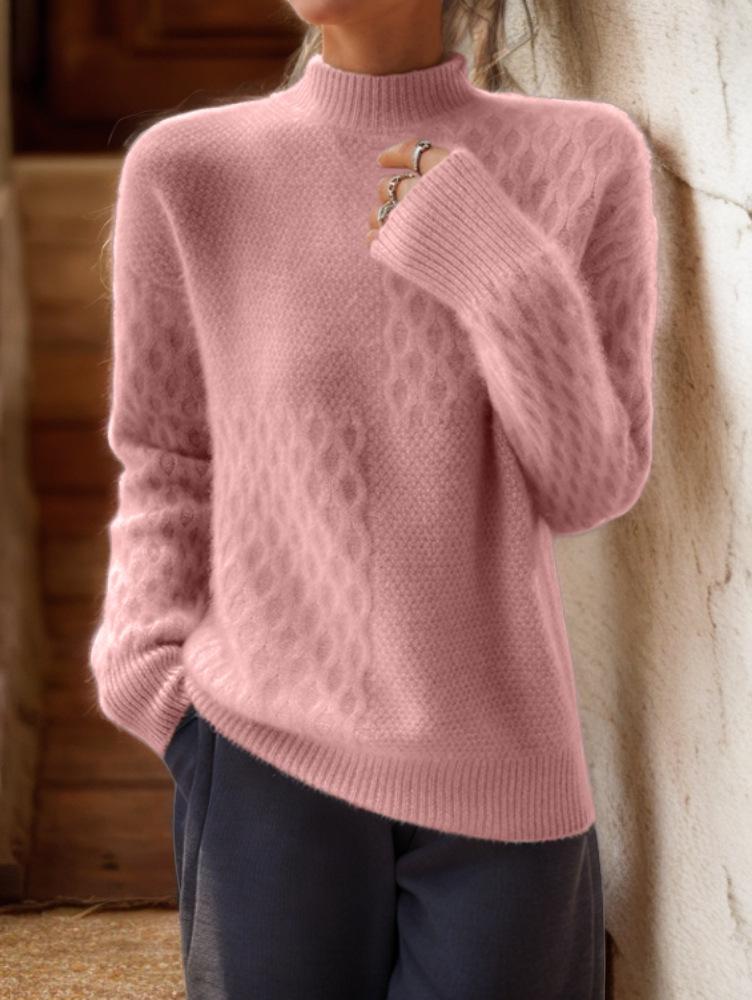 Dame 2025 Høst/Vinter Vintage Ensfarget Strikket Jacquard Pullover Genser