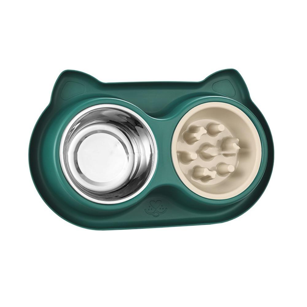 Multi-use Plastic Pet Feeding Double Bowls Stainless Steel Anti-Slip Cat Slow Food Bowl Cute Portable Pet Food Basin Puppy