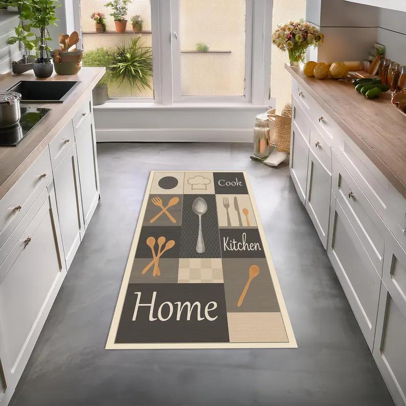 Kuchyňský kreslený zvířecí koberec podložka rohožka - Vzor příborů bytová dekorace s designem lásky k kuchyni ložnicové koberce do obývacího pokoje