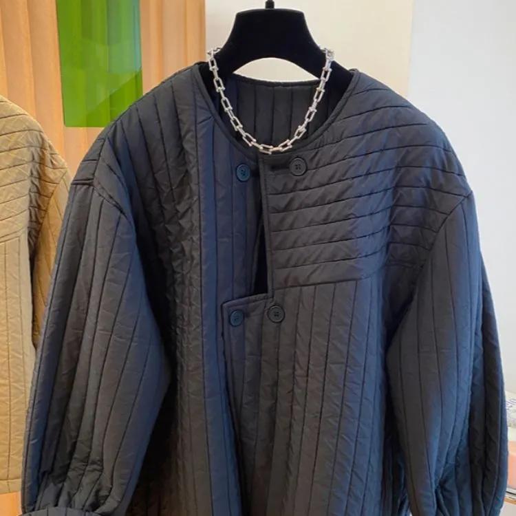 Damska jesienno-zimowa retro nieregularna kurtka w jednolitym kolorze, casualowa ciepła kurtka z długim rękawem