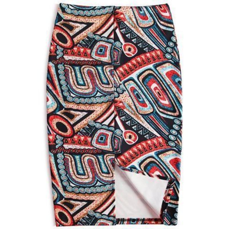 Summer Cartoon Print Elegant Pencil Skirt Women Bodycon High Waist Knee Length Skirt Female