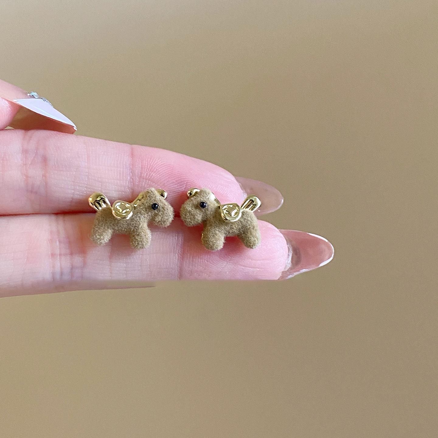 

Flocking pony stud earrings new Chinese retro natal year temperament earrings earrings women