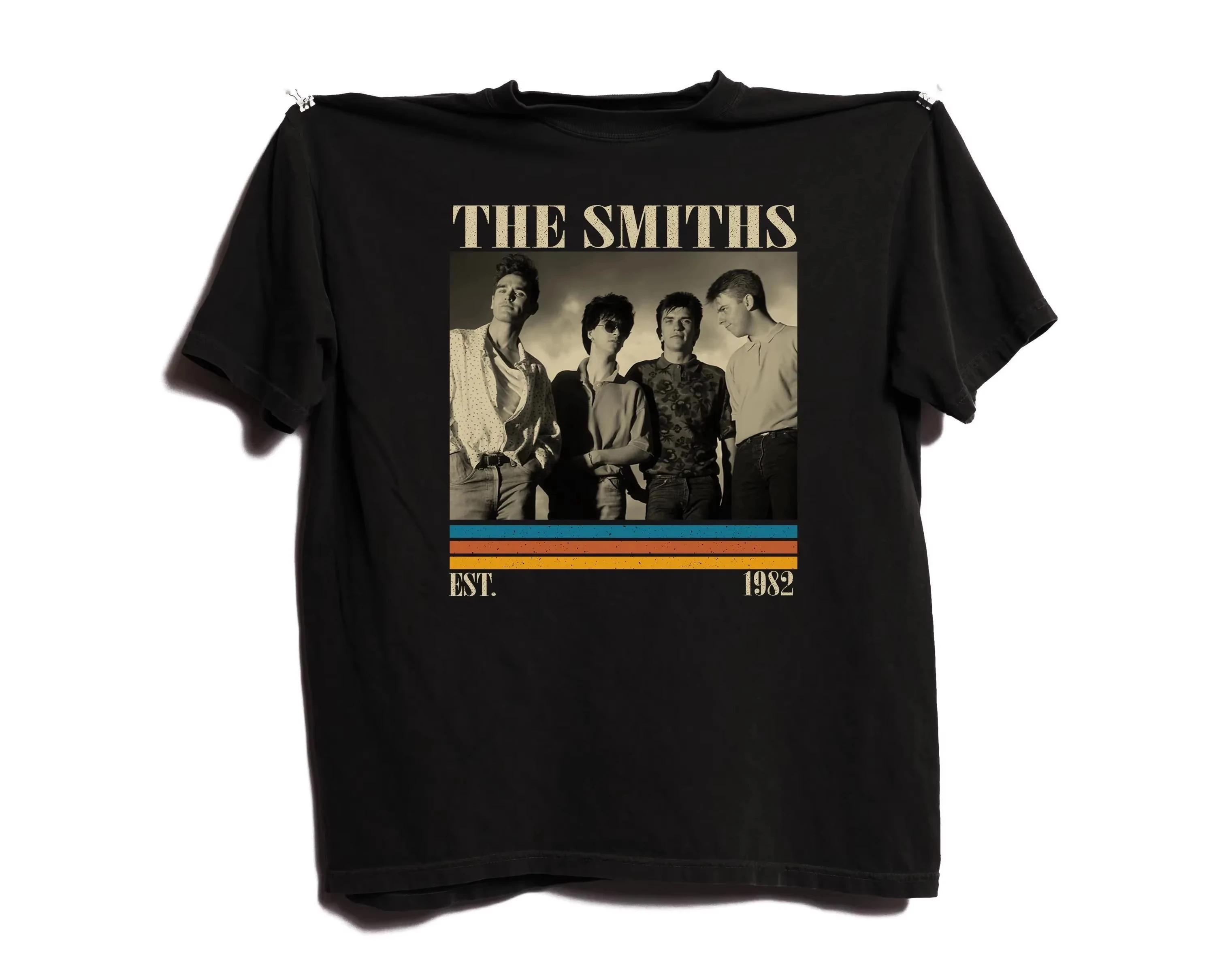 Винтажная хлопковая футболка The Smiths с ретро-фото группы, полосками и Est. Футболки с принтом 1982 года для женщин и мужчин 4XL