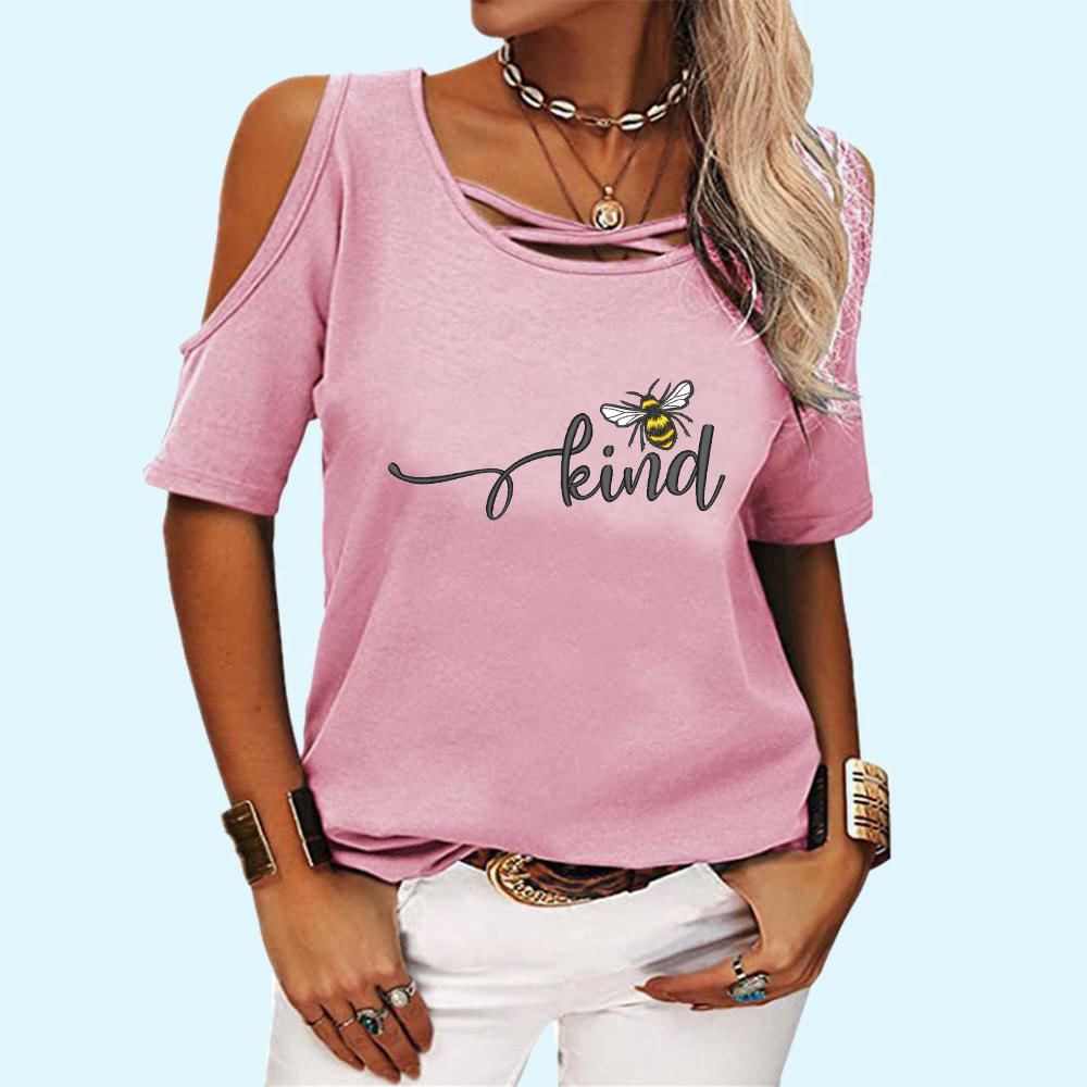 Women Casual Round Collar T-shirt Summer&fall Fashion Print Short Sleeve Top Female Off Shoulder Tee Shirt