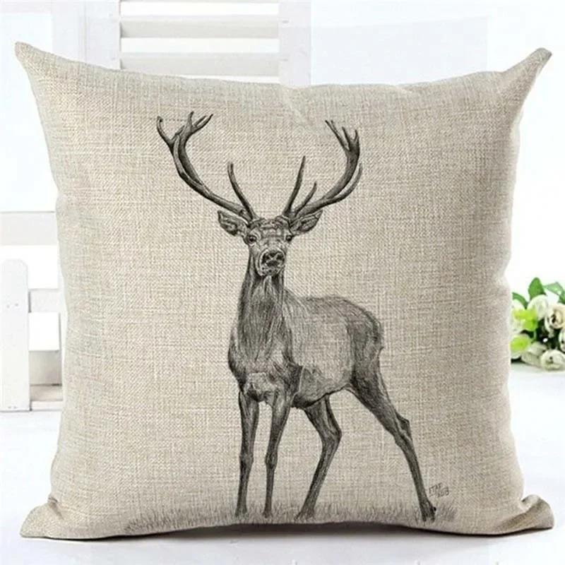 Drop Shipping Custom Elk New 24 Styles Linen Pillow Cover Geometric Deer Cushion Cover Nordic Style Home Decorative Pillow Case