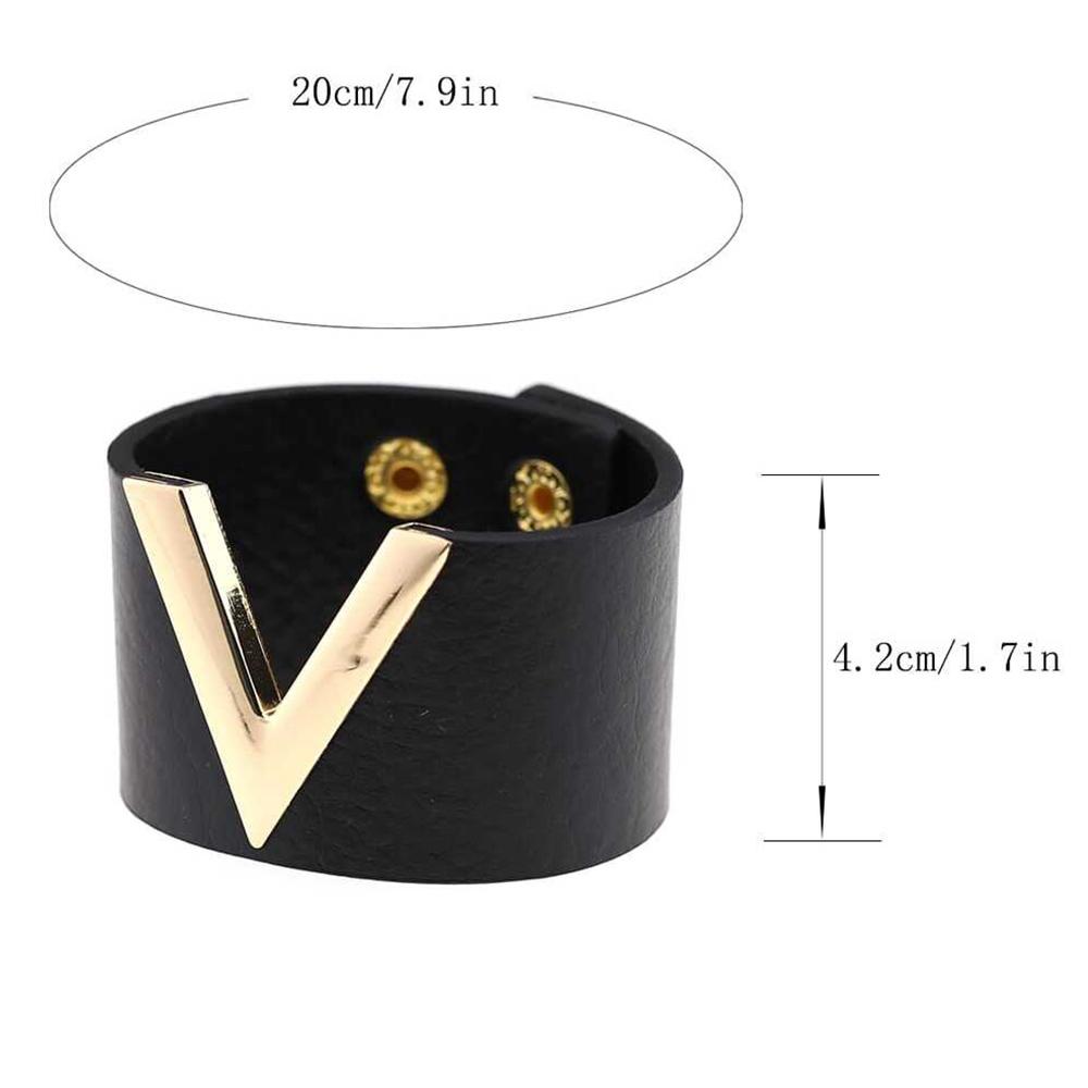 2025 80s Black Wide V Shape PU Leather Bracelets Cuff Punk For Women Men Metal Wristbands Cosplay Jewelry