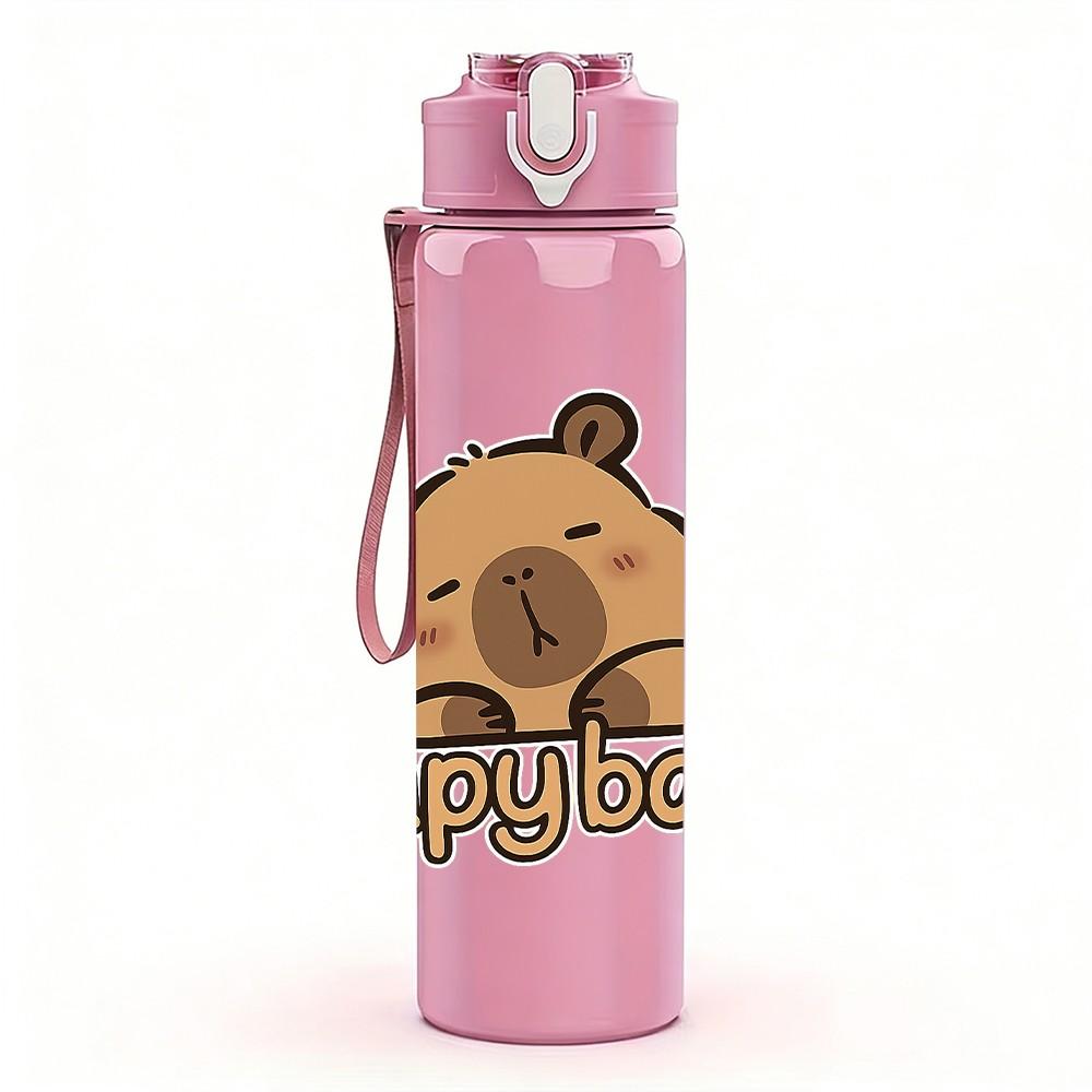 1PC Copy Bear Cute Cartoon Bear Print 750ml Color Plastic Sports Water Bottle Leakproof Flip Straw Lid Suitable for Sports Office Home Use