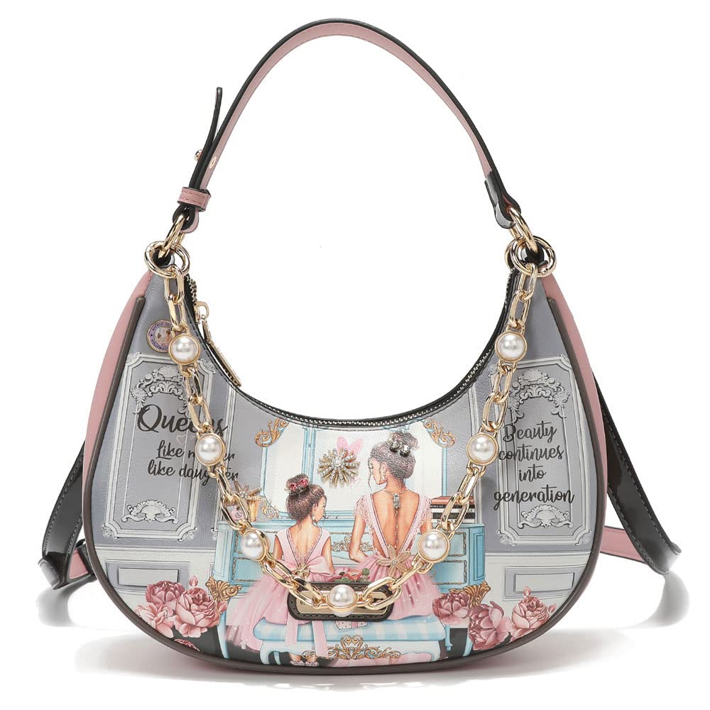 

NICOLE LEE PRT16690 Crescent Bag Mini Bag Small Vegan Leather Vegan Popular SDGs Sustainable Travel Valuables Case Chain Pearl Handbag Small Valuables