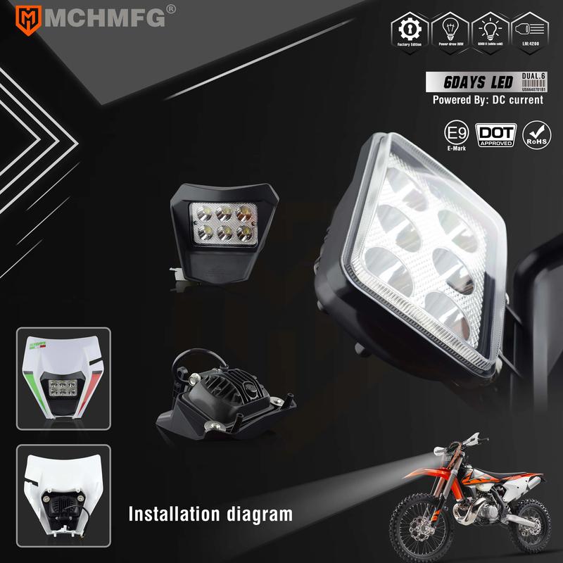 MCHMFG Motorcycle LED Headlight Headlamp Head Light Supermoto Fairing For KTM EXC SXF MX Dirt Bike Enduro LED Headlight