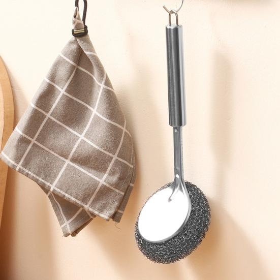 Pot Brush Rust-Proof Stainless Steel Scrubber with Ergonomic Non-Slip Handle Pots Pans Grills Ovens Cleaning Brush Stubborn Stain Remover