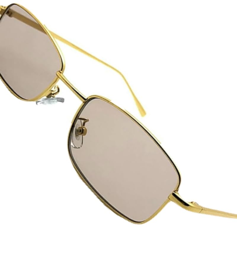 Sunglasses, fashion glasses, men's and women's, with colored lenses, thin lenses, metal frame, mellow mart (light brown)
