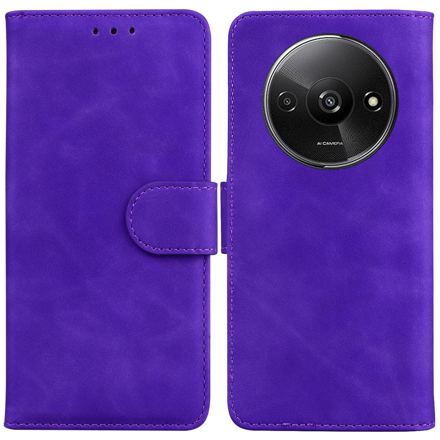 

For Xiaomi Redmi A3/Poco C61 4G Cell Phone Case PU Leather Drop-proof Cover Pure Color Phone Stand Purple