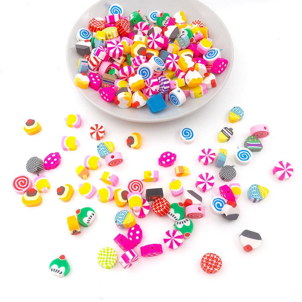 Diy Soft Pottery Bead Separation Mixed Color Fruit Cartoon English Letters Perforated Loose Beads, Sliced Bracelet Material