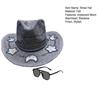 Solvanger Cowgirl Stråhatt Prismatisk Hatt med Bred Brem Vestlig Cowboyhatt med Iridescent Måne Stjerne/Hjerte Håndvevd Sol Strandhatt med Solbriller for Kvinner