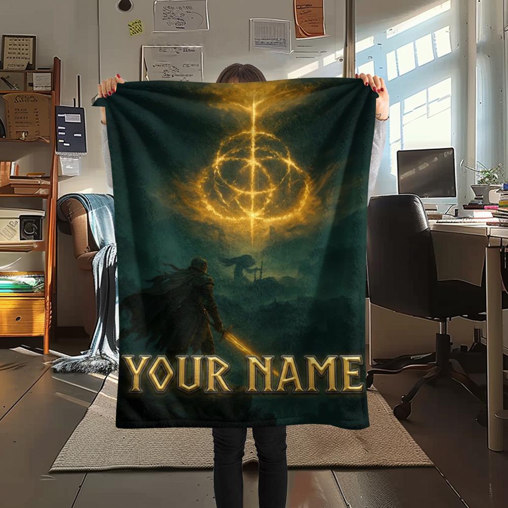 1PC Custom Name Elden Ring Patterned Flannel Blanket Suitable For All Seasons for Home Decor Warmth and Comfort Gifts Holiday Present_lx