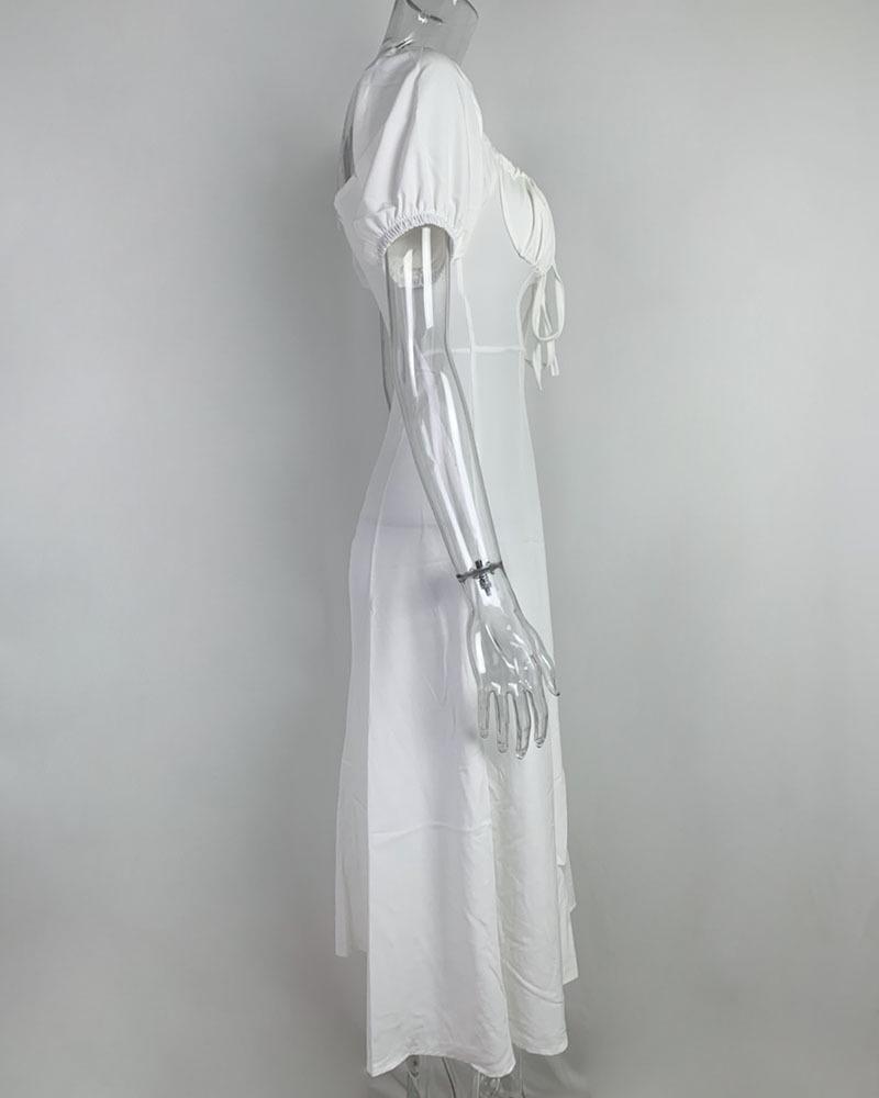 2026 Spring Resort Style Off-the-Shoulder Slit Long Dress: Elegant Lace-Up French Design for Women