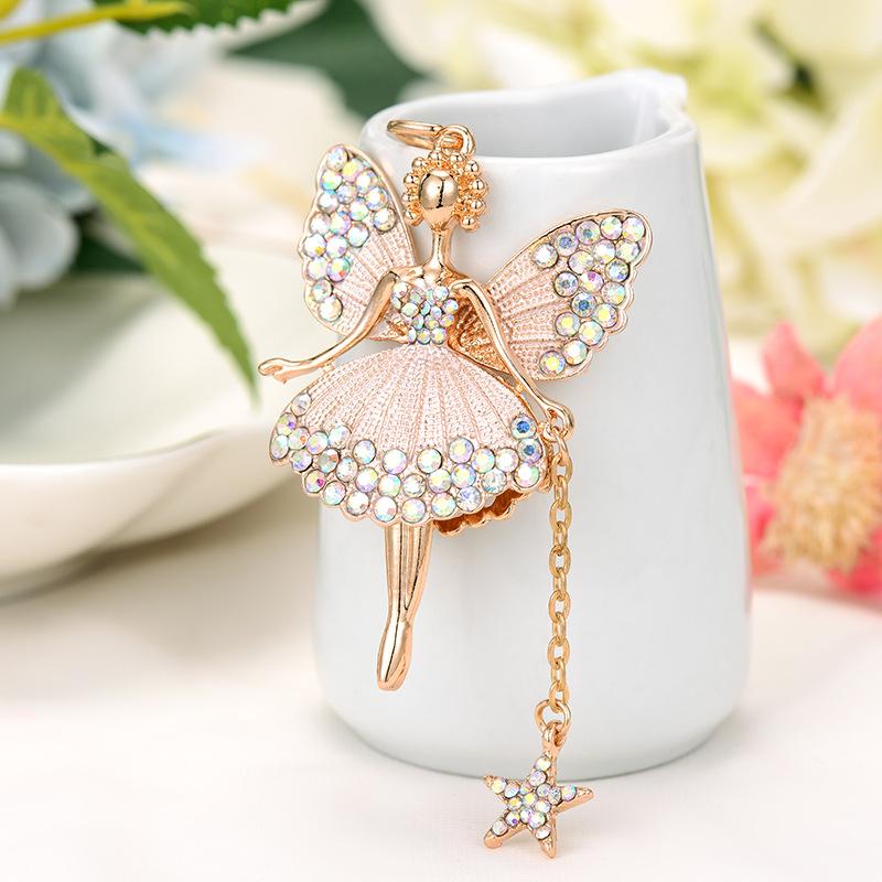 Cute Butterfly Fairy Keychain Bling Rhinestone Alloy Key Chain Ring Purse Bag Backpack Charm Women Girls Birthday Gift