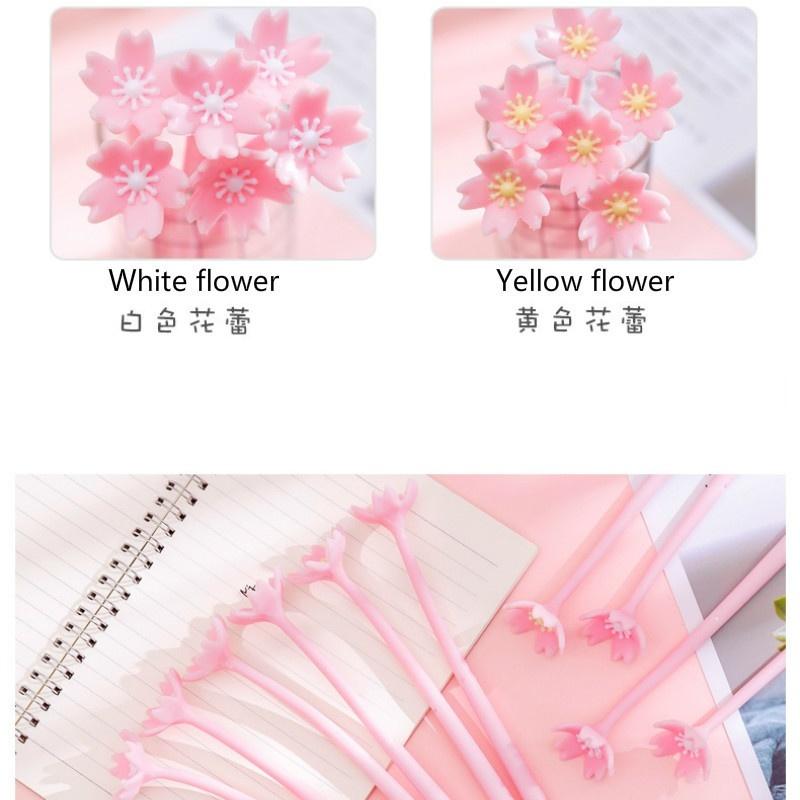 10 Pcs Silicone Pink Creative Cute Cherry Blossoms Flower Stationery Office School Supplies Gift Simulation Gel Pens LS