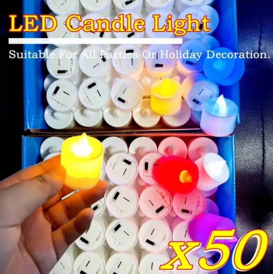 

50/1*Colorful LED Candle Light Battery Operated Tealight Switch Candles Flameless Wedding Home Christmas Decor Simulation Candle Only 1-Pack