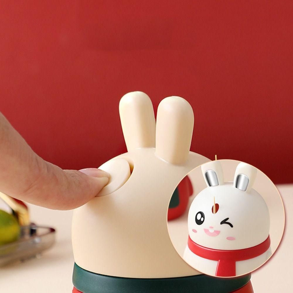 Household Automatic -Up Rabbit Toothpick Box Plastic Dust-proof Toothpick Holder Press Design Toothpick Dispenser Restaurant