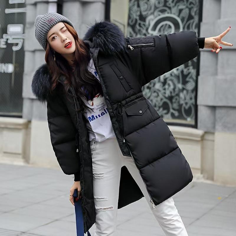 waist new long cotton-padded clothes women's clothing thickened down cotton-padded clothes big fur collar jacket cotton-padded jacket women