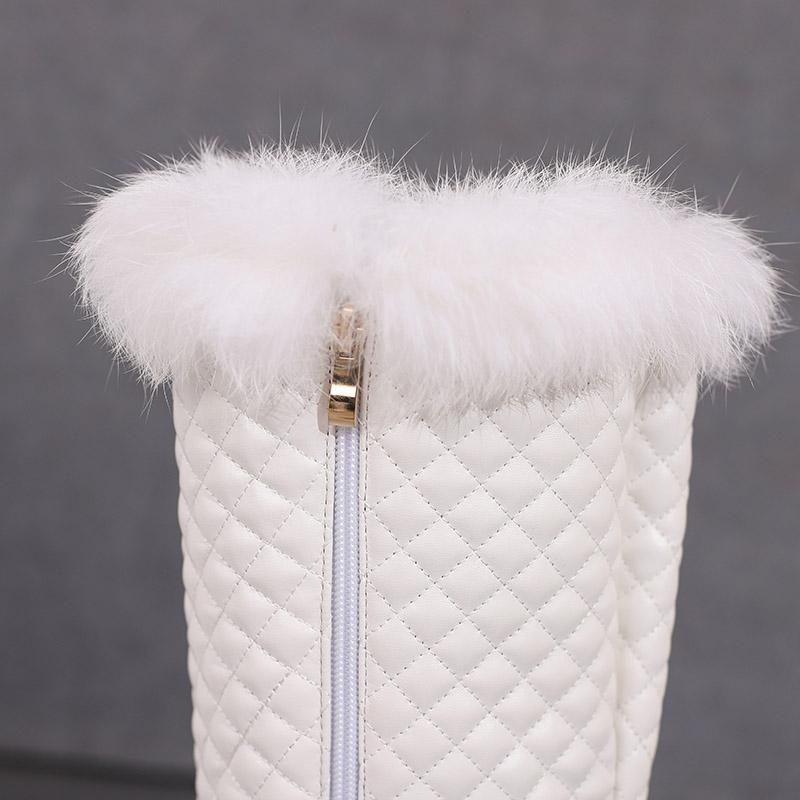 Women's High-heeled Boots Autumn and Winter Xiaoxiangfeng Thick-heeled Large-size Rabbit Fur Medium Boots