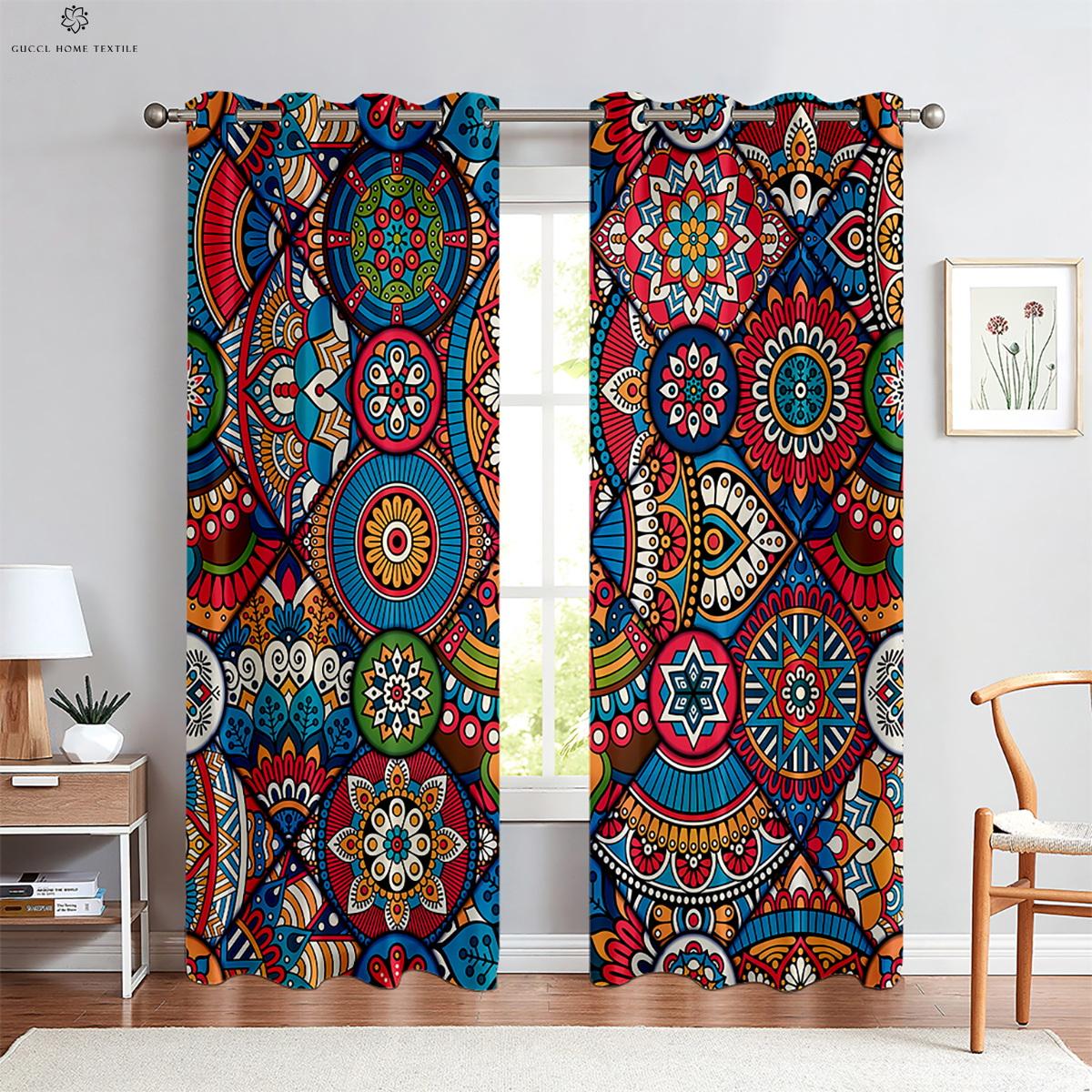 

Colorful Plaid Pattern Curtain, Retro Bohemian Style, Suitable for Bedroom, Living Area, Balcony Decoration, Home Decoration Quality W50xH130(CM)x2PCS&Grommet Top
