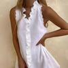 Fashion Summer Ruffled Sleeveless Casual Women Dress V Neck Solid Color Loose Simple Elegant Sweet A-line Party Short Dress Female Women's Clothing